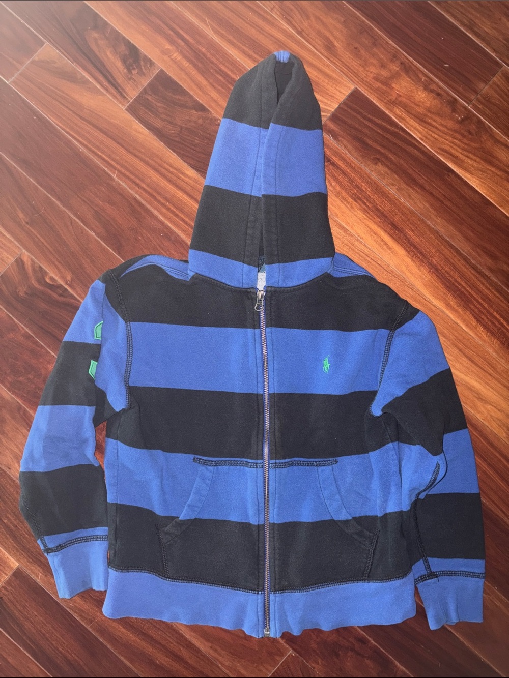 Ralph Lauren Kids Black & Blue Striped Zip-Up Hoodie sz S(8)